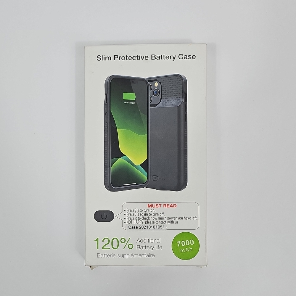 Slim Battery Case for iPhone 12/12 Pro Black Rechargeable Protective Power Cover